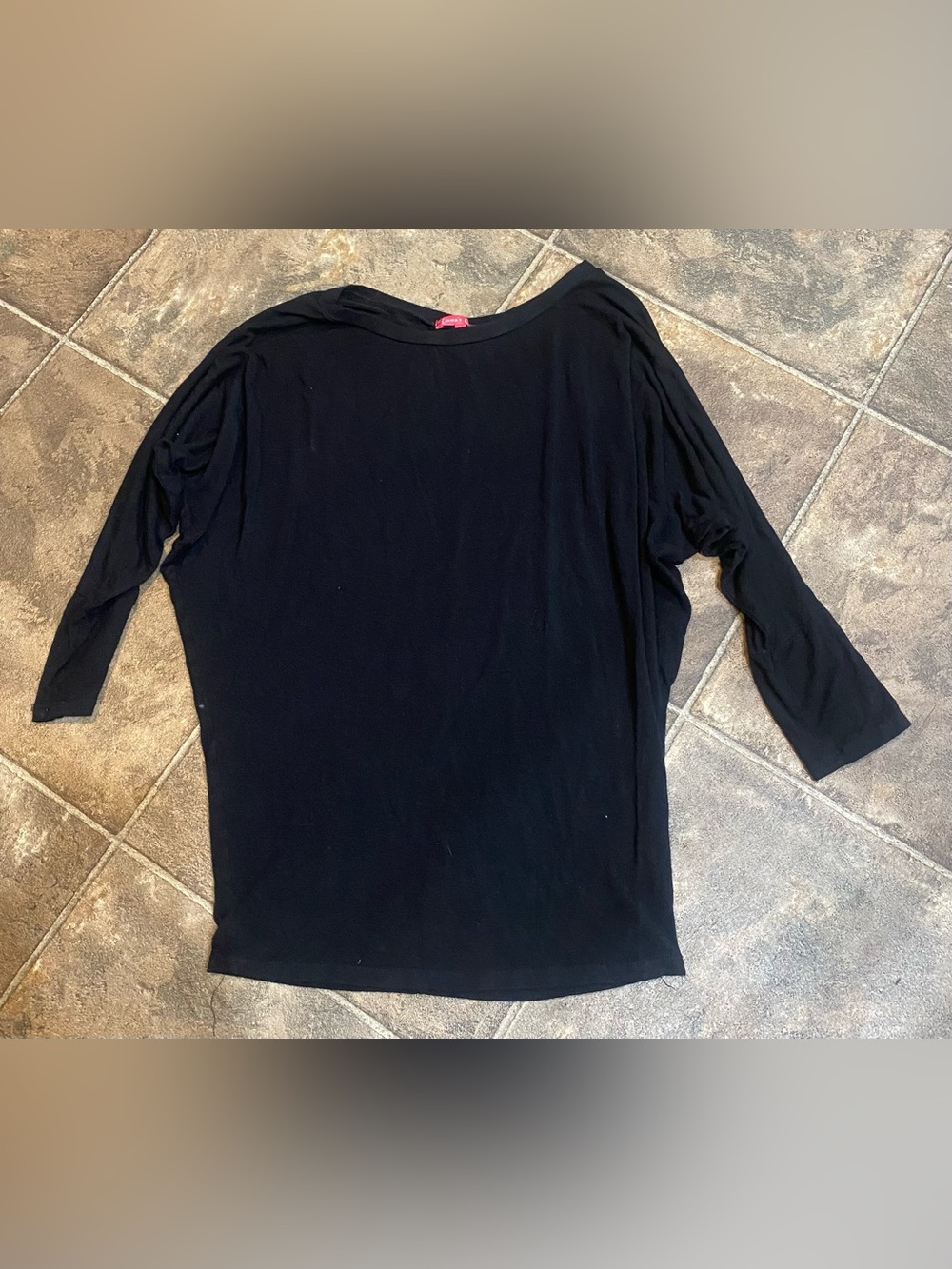 Black Women's Boatneck Three-Quarter Sleeve Top